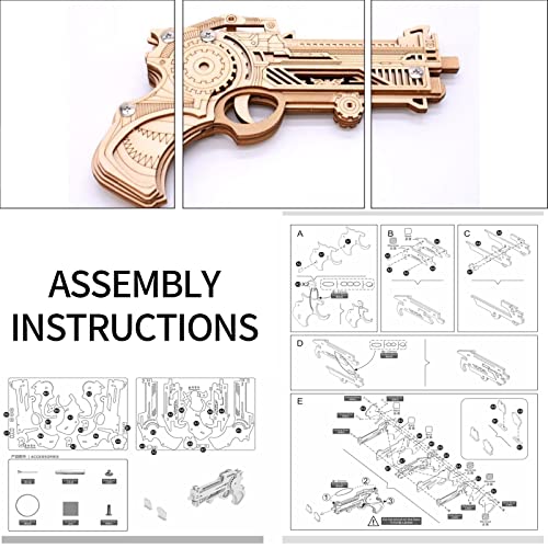 3D Wooden Puzzles for Adults Gun Rubber Bands Gun Toy DIY Building Model Kits Assembly Puzzle Gifts for Teens