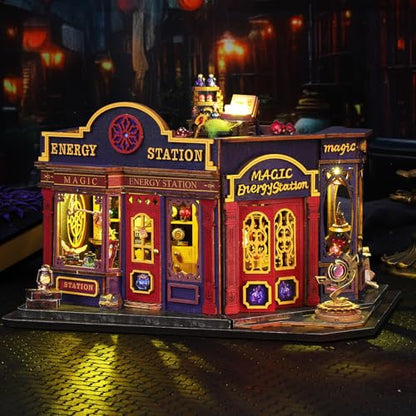 Plustopoy Book Nook Kit, DIY Miniature Dollhouse Booknook Kit - style: Magic Station