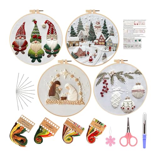 SCECALA 4 Winter Christmas Pack Embroidery Kit for Beginners - color: Beige