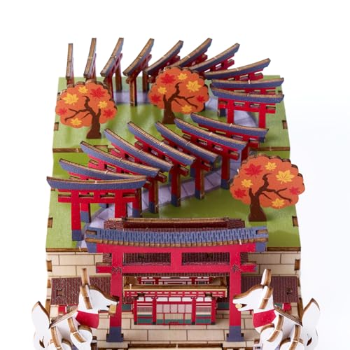 Fushimi Inari Shrine Wooden 3D Puzzle – DIY Japanese Torii Gate Craft Kit – Seasonal Sakura & Maple Scenes – No Tools Needed - style: Fushimi Inari