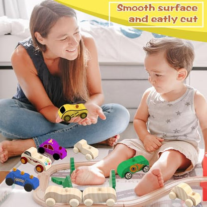 Feradny 42 Pcs Unfinished Wooden Cars Include 18 Wood DIY Car Toys Wood Car Crafts Painting with 24 Painting Tools for Kids Home Activities Arts Crafts Projects Easy Woodworking Party Favors