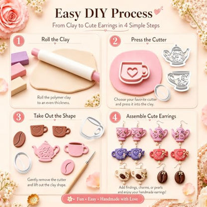 9Pcs Tea Coffee Clay Cutters for Polymer Clay Earrings - color: Cup