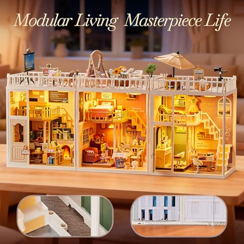 DIY Miniature Doll House Kit, 179 Pcs Dollhouse Furniture for Women, Tiny House with LED, Arts and Crafts for Adults, Birthday Gift Party Present - style: Apartment