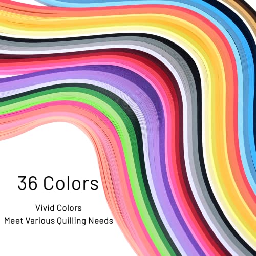 Beginner Paper Quilling Kit with 5mm Strips, 36 Colors and 10 Projects