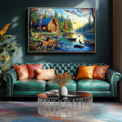 Blueforest 1000 Piece Jigsaw Puzzle for Adults Lake Lodge & Elk Landscape Hard Challenging Puzzle Perfect for Game Nights Family - color: Lake Lodge & Elk
