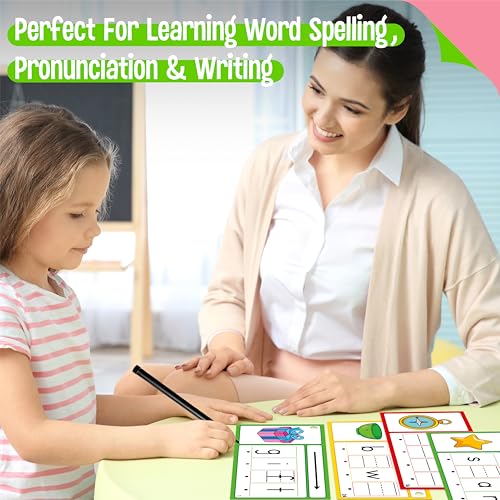 CVCC & CCVC Word Writing Cards, 81 Double-Sided Handwriting Cards 3-Level Words Spelling Flashcards Phonics Sight Words Early Educational Tool for Kids 3 4 5 Years Old (3 Plastic Rings Included) - style: CVCC & CCVC Word Writing Cards