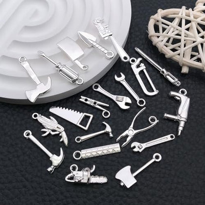 WOCRAFT 60pcs Bright Silver Tools Charms Bracelet Charms for Jewelry Making Sets DIY Necklace Bracelet Keychain Crafting Charms Kit Craft Supplies (SN903) - color: Bright Silver, size: Tools Charms