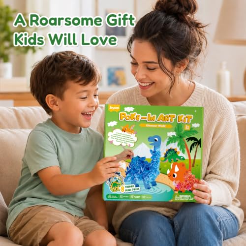 JoyCat Dinosaur Poke Art Kit for Kids, Reusable EVA Boards, Easy to Carry - color: Dinosaur World