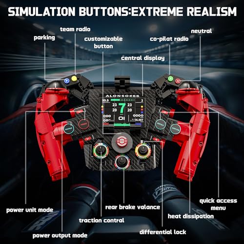 Racing Simulator Steering Wheel Building Set, Mechanical Formula Sim Cars Driving Collectible Model Kit with Moving Parts & Phone Holder for Boys 14+ Adults (Style 1) - color: Red