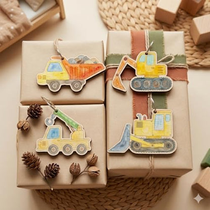 Unfinished Wooden Construction Vehicles Shape Cutouts to Paint Construction Trucks Wood Slices for DIY Crafts Construction Theme Wooden Hanging Ornaments Digger Decor for Home Party Decorations (40)