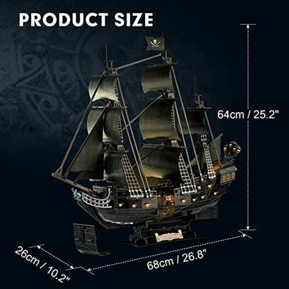CubicFun 3D Puzzle for Adults Pirate Ship Puzzle Kit with LED Lights - style: LED Pirate Ship