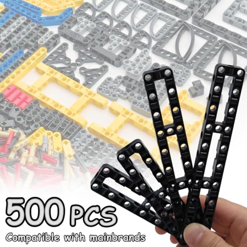 500 Pcs Technical Parts Bricks Set- Classic Frame Steering Beam Axles Connectors and Pins Building Blocks Accessories Compatible with Major Brands Tech Bricks