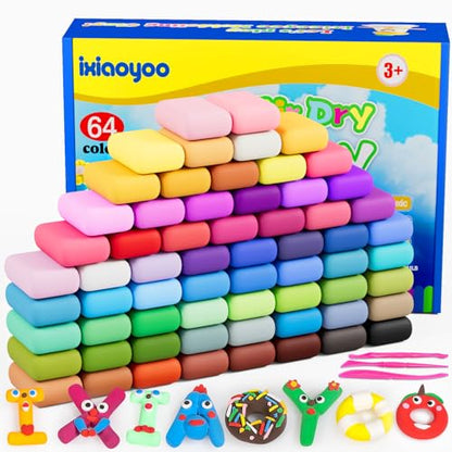 Ixiaoyoo Air Dry Clay, 64 Colors Foam Modeling Clay for School Projects - color: 64 Colors