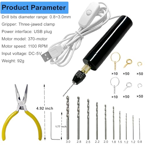 Anlan-angel 233Pcs Electric Drill for Resin Art,Craft Hand Drill with Bits (0-3mm) Flat Nose Pliers, Keychain Making Kit,Small Electric Pin Vise Kit for Resin Mold Keychain Pendant Jewelry Making