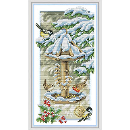 ITSTITCH Stamped Cross Stitch Kits for Beginners Full Range of Cross Stitching Preprinted Pattern for Kids or Adults, Embroidery Needlepoint Starter -Birds Enjoying The Cold Winter, 10.6x20 inch - color: Birds enjoying the cold winter, 10.6x20 inch