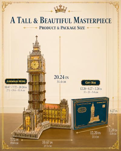 LED 3D Wooden Puzzle for Adults,BigBen London Clock Tower Model Kit,Gift