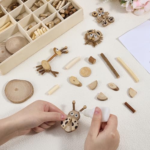 PH PandaHall Handmade DIY Wood Craft Kits, Wooden Unfinished Craft Kits Natural Wood Slices Loose Part Play DIY Slices Kit for Dollhouse Painting Sorting Activities School Projects