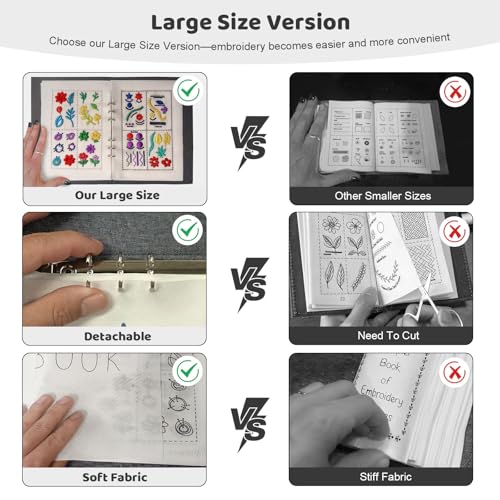 Vipxsa Embroidery Stitch Book Kit for Beginners, 138 Patterns with Embroidery Hoop & 87 PCS Tools, Portable Loose-Leaf Beginner Embroidery Kit Hand Embroidery Starter Kit for Adults DIY Craft Lovers