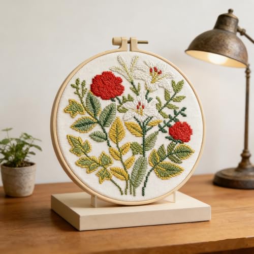 LSLFQYQSK Beginners Embroidery Kits - Flower DIY Cross Stitch Kits,Including,Stamped Flower Patterns,Hoop,Color Threads,Tools (Style B) - style: Style B