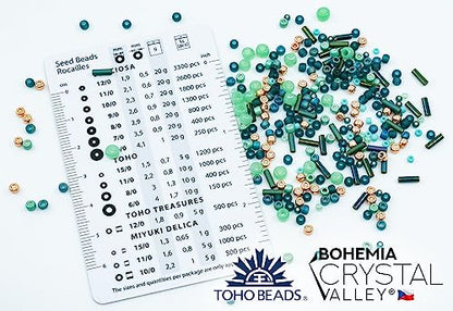 Bohemia Crystal Valley Czech Glass Beads & Japaneese TOHO Seed for Jewelry Making Set - 4 Gentle Distinct Colors Beads: Table Cut Flowers, Fire Polished Faceted 4mm, 2X Rocailles Mix Teal Pink Beige - color: Different Turquiose