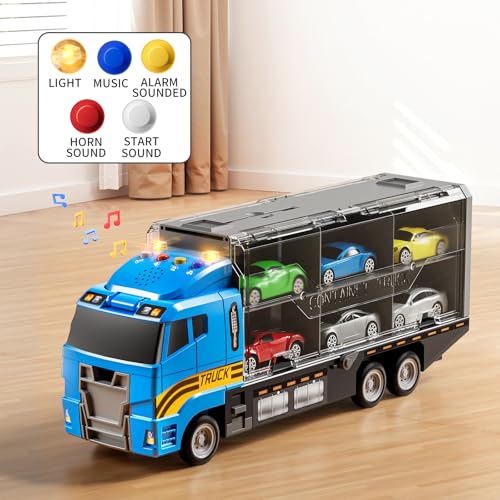 NIPLOOOW Kids Boys Toys for 3 4 5 6 Years Old, Truck Vehicle Set with Play Mat and Die-Cast Toy Car, Transport Carrier Truck for Kids, Birthday Gifts Toys for 3 4 5 6 7 8+ Year Old Boys - style: Racing truck
