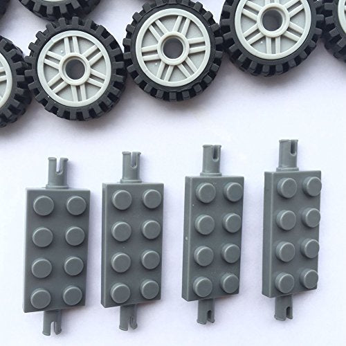 Taken All 24 mm X 7 mm Tire,Wheel and Long Axles -50 Pieces Brick Building Chassis Pieces Education Wheels Set Toy