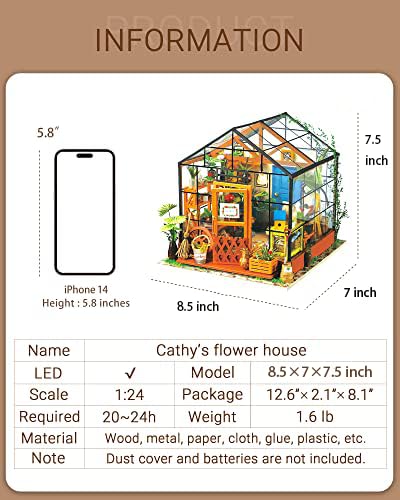 Rolife Cathy's Greenhouse Miniature Kit with LED Lights - color: Multi-color