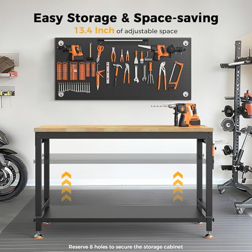 CAMMOO 48x24 Inch Garage Work Bench with Storage, Pegboard & Power Strip (Pack of 2) - size: 48-Inch (Pack of 2)