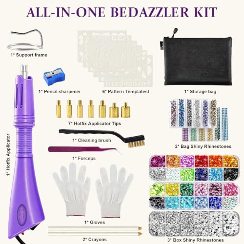 GLTECK Hotfix Applicator, Bedazzler Kit with 5784 PCS Rhinestones for Crafts, DIY Hot Fix Rhinestone Applicator Wand Setter Tool with 7 Tips, 6 Pattern Templates, Gloves, Tweezers & Cleaning Brush