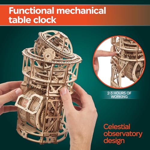 UGEARS Astronomer Table Clock with Tourbillon - 3D Wooden Puzzles for Adults Model Kit - Mechanical Clock Kit Functional DIY Wood Model Kits for Adults, 3D Puzzle for Puzzle Lovers