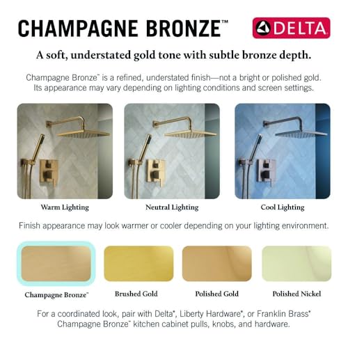 Delta Faucet Saylor 17 Series Gold Shower Valve Trim Kit with H2Okinetic Shower Head, Delta Shower System, Shower Faucet Set, Shower Head and Handle, Champagne Bronze T17235-CZ (Valve Not Included) - color: Champagne Bronze