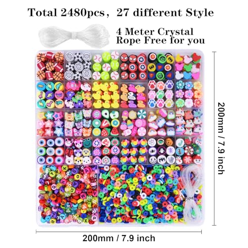 BBita 2480pcs Polymer Clay Beads Charms for Bracelets Making Kit Cute Fun Charms Beads Friendship Bracelet Making DIY Arts Crafts Birthday Gifts Toys for Kids Girls Age 6-13 - color: A1#Clay Beads