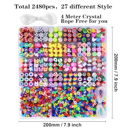 BBita 2480pcs Polymer Clay Beads Charms for Bracelets Making Kit Cute Fun Charms Beads Friendship Bracelet Making DIY Arts Crafts Birthday Gifts Toys for Kids Girls Age 6-13 - color: A1#Clay Beads