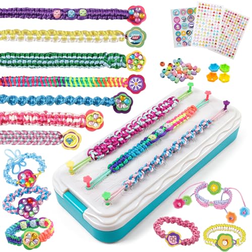 DDAI Bling Bracelet Kit for Girls Age 7-12 – Sparkly Friendship Craft Set with Gems, Threads & Stickers – Birthday Gift for 8 9 10 11 Year Old Girls & Holiday Surprise - color: Mint & White