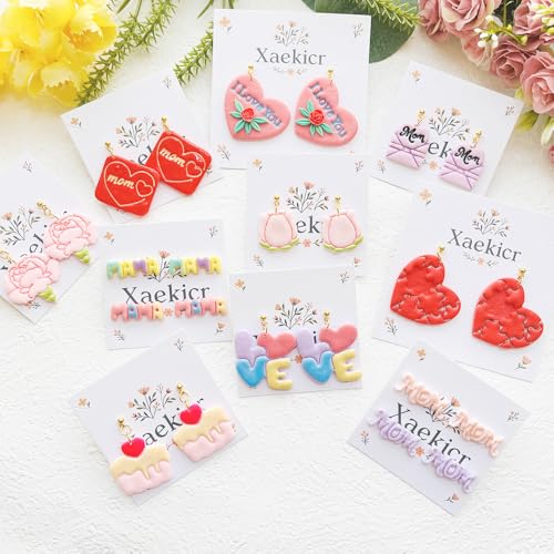 Mother’s Day Polymer Clay Cutters & Stamps Set - 10pcs Sharp & Durable Mom, MAMA, LOVE, Puzzle Heart, Envelope & Cake Shapes for DIY Earring Jewelry Making, Soft Clay Crafts & Holiday Supplies - color: 2L color