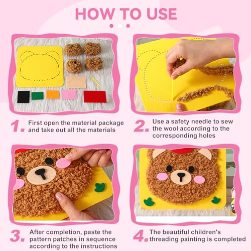 Vanttokeey DIY Embroidery Doll Set, 4pcs Cute Cartoon Animal Sewing Craft Kit Sewing Projects Yarn Board (Duckling + Piglet + Frog + Rabbit) - color: Duckling + Piglet + Frog + Rabbit