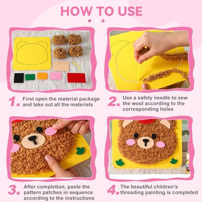 Vanttokeey DIY Embroidery Doll Set, 4pcs Cute Cartoon Animal Sewing Craft Kit Sewing Projects Yarn Board (Duckling + Piglet + Frog + Rabbit) - color: Duckling + Piglet + Frog + Rabbit