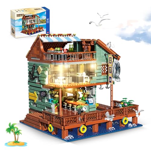 HSANHE Harbour Restaurant House Mini Bricks Building Kit, Ideas Creative Architecture Building Toys Birthday Gift for Adult Boys Girls -2096 Pieces (Not Compatible with Set) - color: Harbour Restaurant