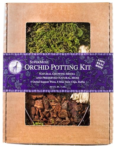 SuperMoss (90460 Orchid Potting Kit, Complete Orchid Care Set with Preserved Moss, Orchid Bark, Floral Clips and Stakes, 200 Cu. in., Mountain Moss, Green - size: 200 Cu. In., style: Mountain Moss