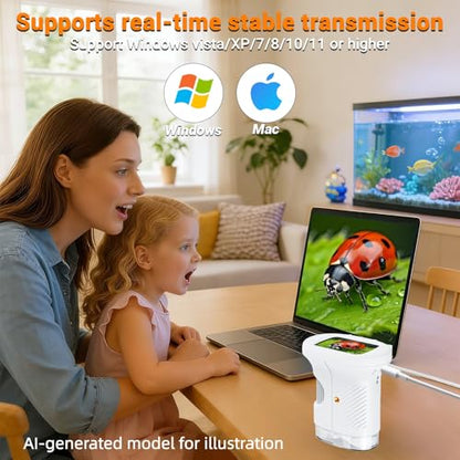 Pocket Kids Microscope, 1000X Handheld Microscope for Kids w/2.4'' Screen, Photo Video Mini Portable Microscopes Science Edu Digiscope, Christmas Birthday Gifts Ideas for Kids Ages 3-12 (White) - color: White