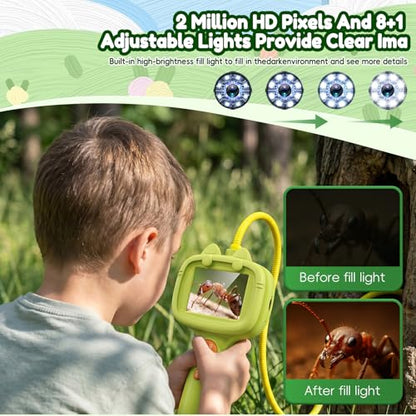 Kids Borescope Camera with Light-STEM Science Educational Toy for 3 4 5 6 7 8 Years Old Boys & Girls Birthday Gift-Discovery & Exploration Flexible Snake Scope Battery - color: Frog