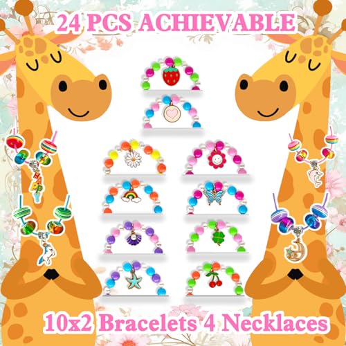 Kids Bracelet Necklace Making Kit, 24 Pack for Ages 4+, Girls Party Favors, Goodie Bag Stuffers, Kids Art Craft Activity