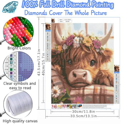 Cow Diamond Painting Kits for Adults, Highlandcow Diamond Art for Adult - color: Highland Cow