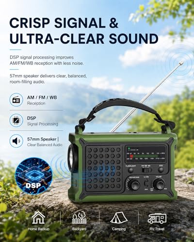 Emergency Weather Radio, 12000mAh Solar Hand Crank NOAA Radio, Army Green - color: ARMY GREEN