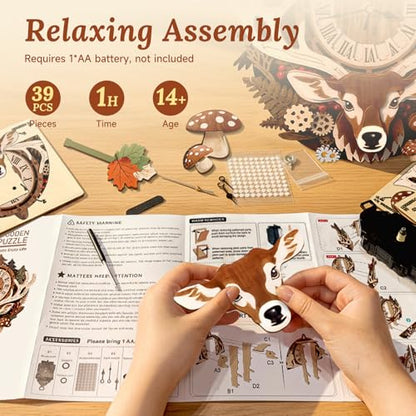 3D Wooden Puzzle for Adults - Forest Deer Clock - color: Forest Deer