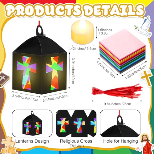 Simgoing 12 Sets Religious Cross Lantern Craft Sunday School Crafts Kit - style: Religious Cross
