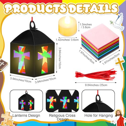 Simgoing 12 Sets Religious Cross Lantern Craft Sunday School Crafts Kit - style: Religious Cross