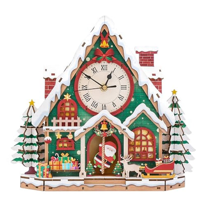 3D Puzzles for Adults Wooden Christmas Puzzle Clock Adult Crafts - color: Christmas Clock