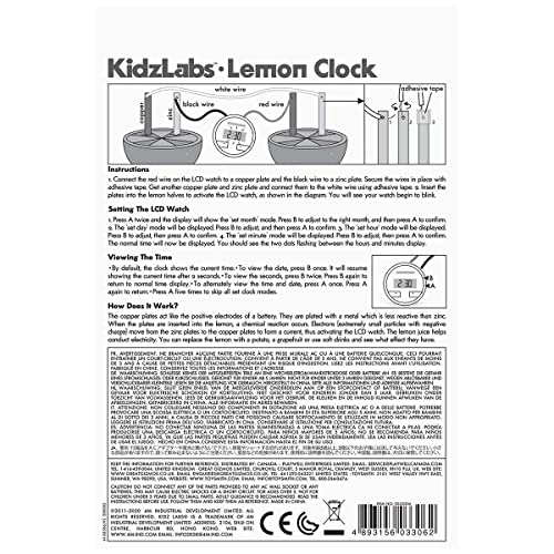 4M Kidzlabs Lemon Powered Clock, Chemical Electrical Science Lab Experiment - STEM Toys Educational Gift for Kids & Teens, Girls & Boys 12 Count (Pack of 1) - style: Lemon Powered Clock