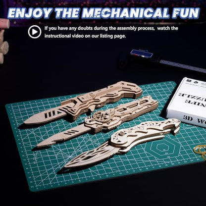 3D Wooden Puzzle for Adults: 3-in-1 DIY Wooden Puzzles Knife Kit - 134 Pcs Brain Teaser Mechanical Model Building Toy for Adult Hobby - Wooden Craft Art Unique Gift Idea for Teens Men